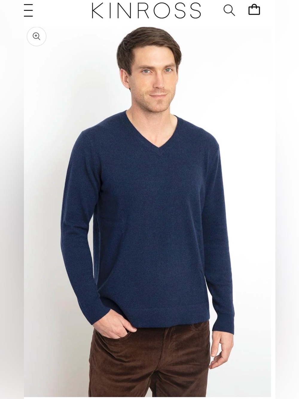 KINROSS V-Neck 100% Cashmere Men’s Sweater in Rich Burgundy , XL